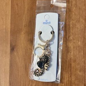 Mint Gold and Black Seahorse Keychain